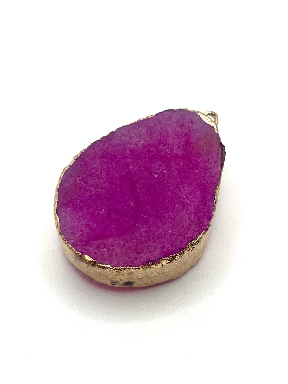Vintage hot pink druzy quartz pendant gold tone